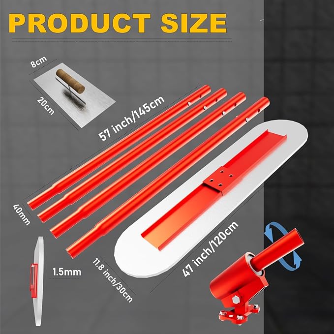 Bull Float Concrete Tools節?8?쇺쇒?2?쇺?Stainless Steel Concrete Float with 4 Combinable Handles節쏞oncrete Bull Float with Trowel節쏞oncrete Bull Float Kit for Concrete Finishing
