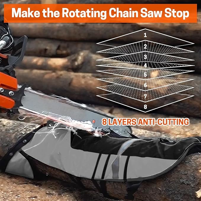 Technical Wrap Chainsaw Chaps by UL Class A 8 Layers Chainsaw Pants Apron Style Black Gray