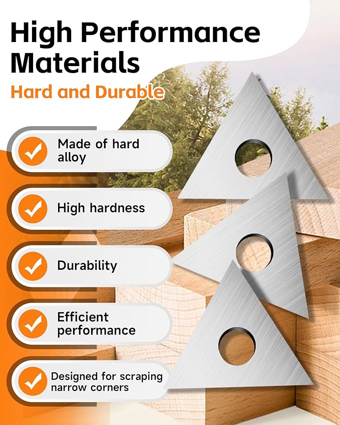 Paint Scraper Blade 1" Triple-Edge Triangle Carbide, 10Pcs Double-Edged Reversible Replacement Blades, Fit for 1in Scraper, for Removing Paint, Glue, Varnish and Rust