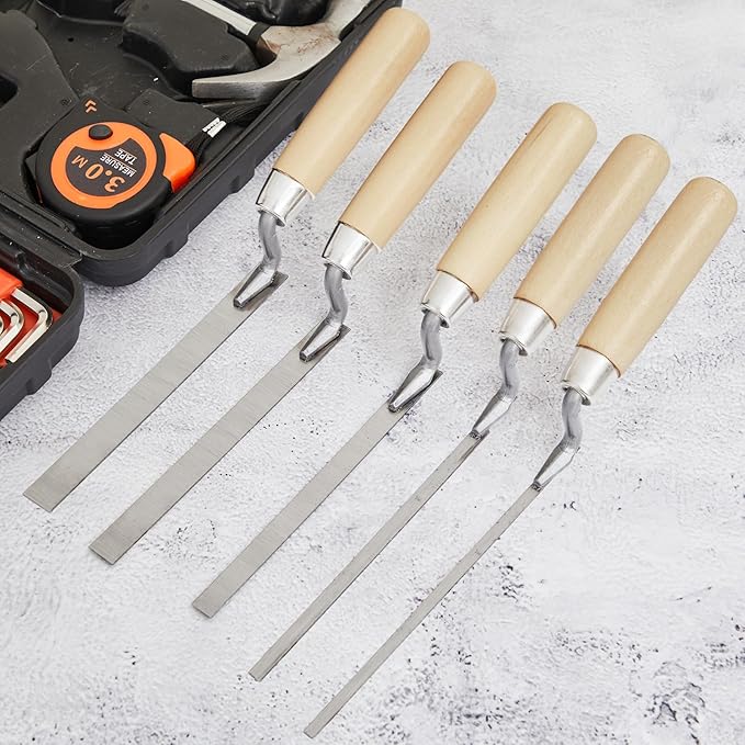 Lothee 5 Pcs Tuck Pointer Trowel Set with Wood Handle 6-3/4" by 1/4", 5/16, 3/8", 1/2", 5/8" Professional Mortar Repair and Masonry Tools for Tuck Pointing