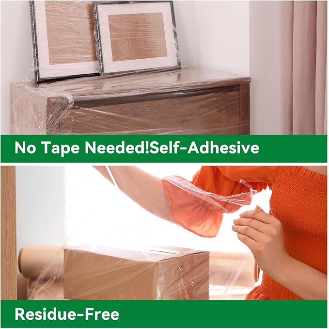 Stretch/Shrink Wrap Roll 5" x 1200' - Industrial Plastic Wrap for Moving, Heavy Duty 80 Gauge, 600% Stretch for Packing, Pallets, Shipping&Furniture Protection-2 Rolls