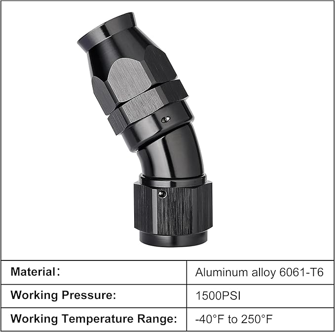 EVIL ENERGY 12AN 30 Degree PTFE One Piece Full Flow End Hose Fitting Aluminum Black