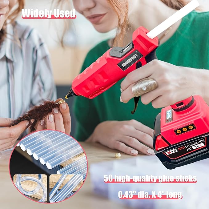 MONVICT Cordless Glue Gun for Milwaukee 18V Battery with 50 Glue Sticks, 100W Upgraded Digital Temperature Adjustable Handheld Electric Power Full Size Heavy Duty Hot Glue Gun (Tools only)