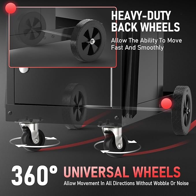 YESWELDER Welding Cart with Large Capacity Lockable Cabinet, for MIG/TIG/Stick Welders and Plasma Cutters, Heavy Duty 360째 Swivel Wheels Welding Trolley