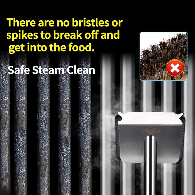 Steam Grill Brush Bristle Free,[Ultra Safe & Efficient] Grill Cleaner for Outdoor Grill,BBQ Replaceable Scraper Cleaning Head,Grill Brush BBQ Accessories,Gifts for Men/Dad ﻿