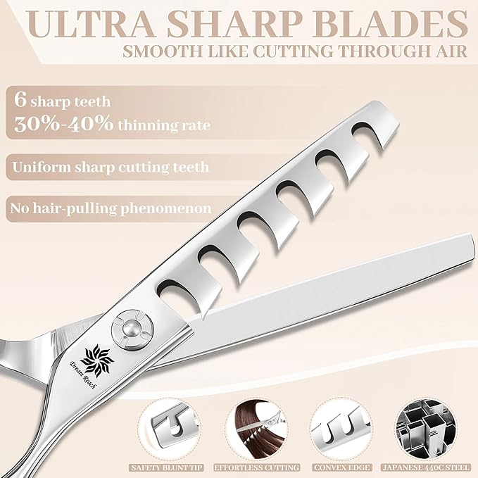 Dream Reach Professional 6 inch Hair Cutting Scissors, Japanese 440C Steel Thinning Shear for Men/Women Cutting for Salon/Barber/Home