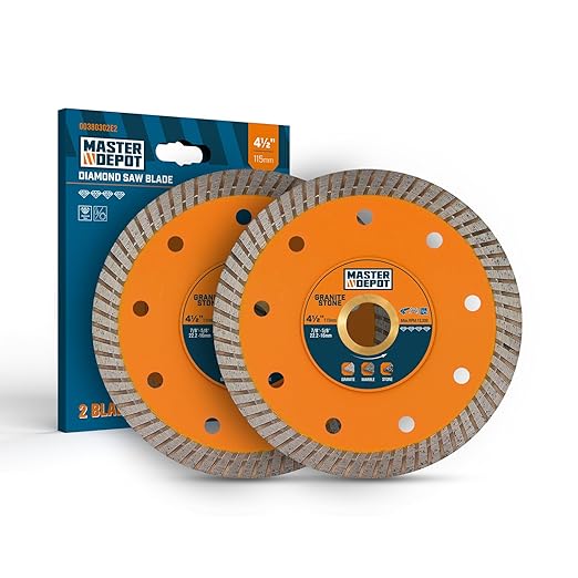 4.5 Inch Diamond Blade for Granite, Ceramic, Marble, Stone and Hard Bricks, Super Thin Turbo Rim Design for Angle Grinders and Handheld Saws, Dry and Wet Use, 7/8"-5/8" Arbor (2 PCS)