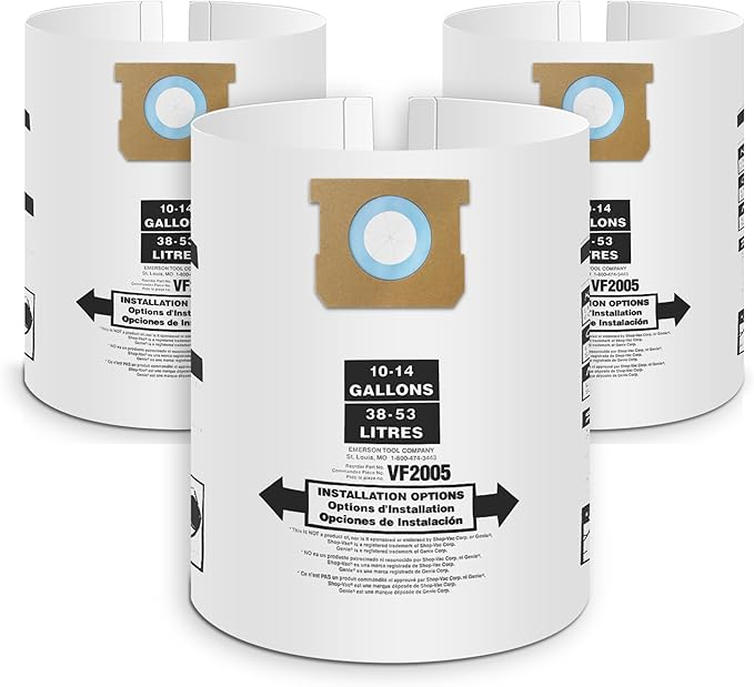 3 Pack Vacuum Bags Replacement for Shop Vac Bags 10-14 Gallon Type F 90662 9066200 9066233 and Type I 90672 9067200 9067233, PETOX High-Efficiency Disposable Vaccum Collection Filter Bags