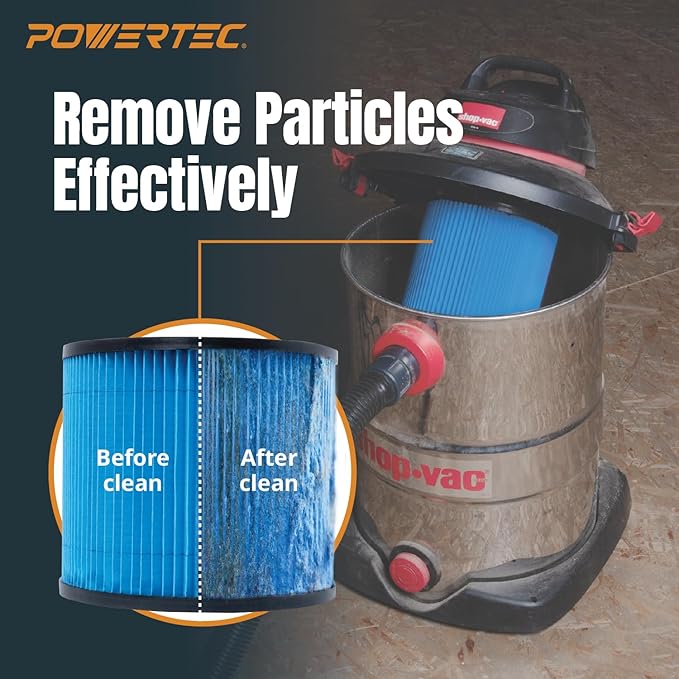 POWERTEC 90304 Cartridge Filters for Shop Vac, 90333, 90350, 9030433 Type U Replacement Filters, Fits Shop-Vac Most 5 Gallon and Above Wet/Dry Vacuum Cleaners, 1PK (75082)