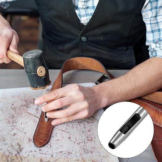 4MM Leather Hole Punch Tool [2PCS] - Metal Round Belt Hole Puncher Use for Leather Working & Belts & Watch Band & Paper & Plastic - [Silver Tone] Round Hollow Tools