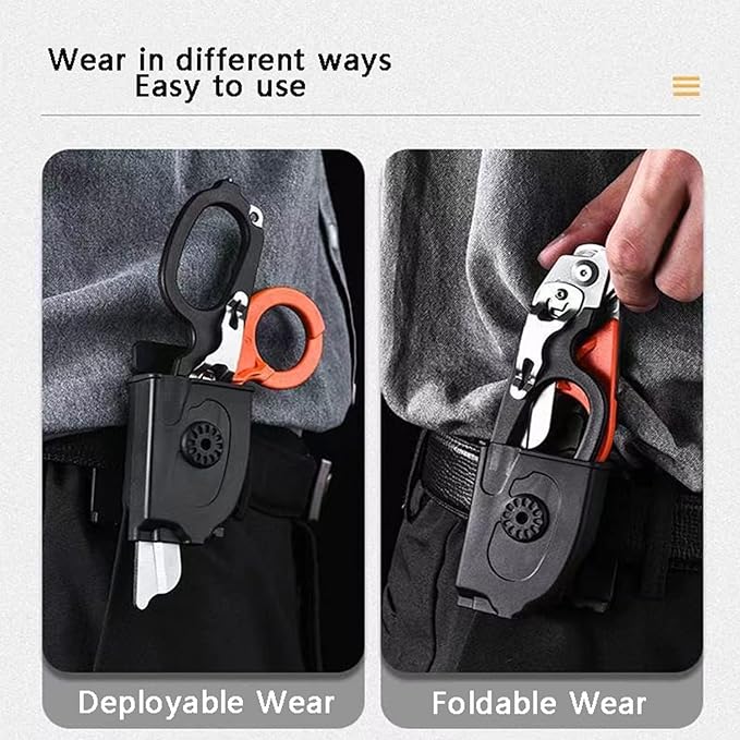 6-in-1 Multifunctional Trauma Shears Foldable with Black Holster, Extreme Environments Emergency Response Trauma Shear for Nurses, First Responders (Black)