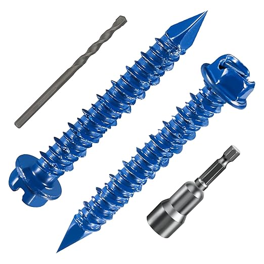 Wensilon(30 PCS) 1/4" * 1-3/4" Slotted Hex Concrete Screws Anchor Blue Hexagon Head for Anchoring to Masonry, Block or Brick Stucco