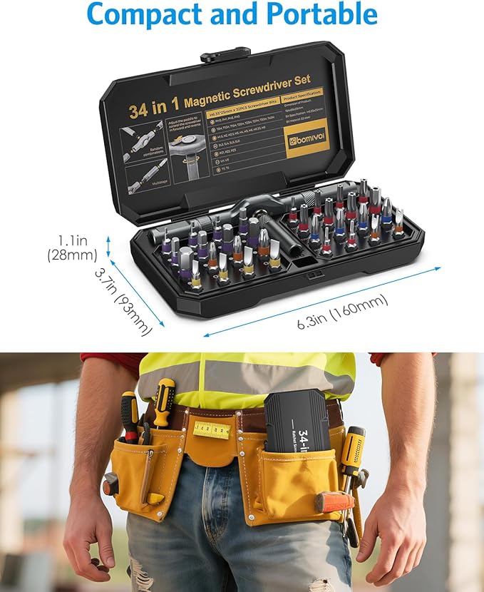 DIY Ratchet Screwdriver Set, Upgraded 34 in 1 Magnetic Screwdriver Set for Christmas Gifts, Switchable Repair Tool Kit with Magnetic Multi Bit, DIY T Handle for Furniture, Computer