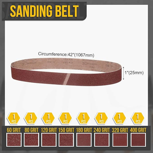 1 x 42 Inch Sanding Belt, 10 Pcs 60/80/100/120/150/180/240/320/400/600 Grits Aluminum Oxide Knife Sharpener Belts Work Sharpening for Belt Sander Knife Carving Tool Metal Working