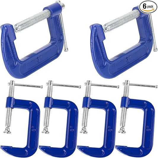 6 Pack 3 Inch Blue C-Clamp - Heavy Duty Iron C Clamps, C-Clamp for Woodworking, Brake Calipers, Maintain, Building, DIY Project