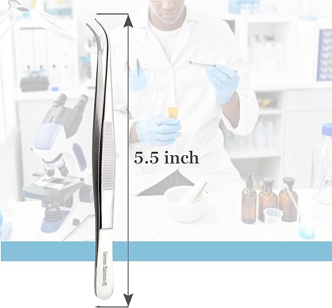 Lab Tweezers High Precision Forceps, Fine Strong Curved Point Tweezers, Stainless Steel (5.5 Inch)