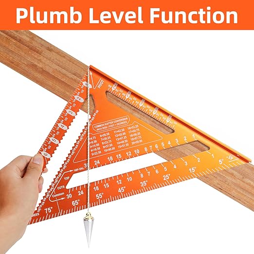 2pcs Rafter Square, 12-inch & 7-inch Carpenter Sqaure Set with Woodworking Pencil, Carpenter Measuring Layout Tool, Aluminum Alloy Triangle Ruler for Woodworking- Imperial