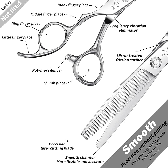 High-end Professional Hair Cut Thinning Scissors Hair Cutting Teeth Shears Left Hand Barber Hairdressing Texturizing Scissor Very Sharp 6 Inch Stainless Steel Alloy For Men Women Salon Home
