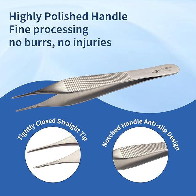 RWD ADSON Dressing Forceps 4.7", Martensitic Stainless Steel Medical Tweezers, 0.6mm Width Serrated Straight Tip, Micro Forceps Tweezer, Surgical Tweezer for High-Precision Handling (F12002-12)