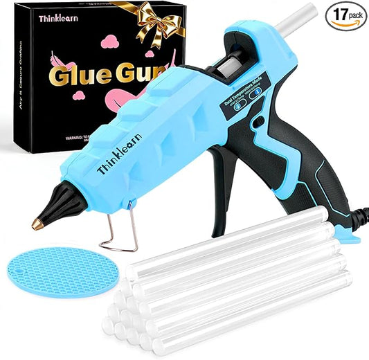 ThinkLearn 60/100W Dual Power Hot Glue Gun Kit with 15 Glue Sticks (7/16"), Heavy Duty Large Glue Gun for Crafts, DIY, Home Repairs - Blue