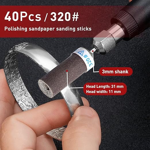 320 Grit 40 PCS Sanding Drums for Dremel Rotary Tools Accessories, Sanding Bits Kit for Dremel Sanding Bands with 1/8 inch Shank, Sandpaper Sticks Set for Plastic Wood Metal Grinding Polishing