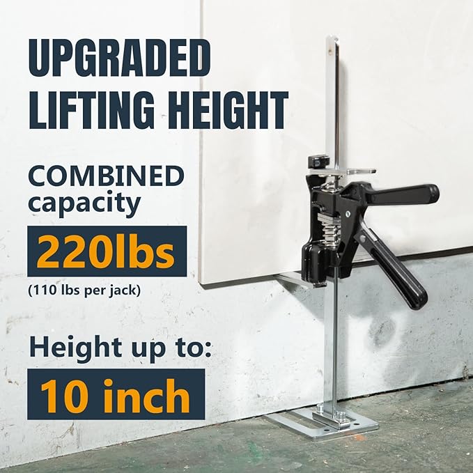 POWERTEC 71912 Labor Saving Arm Jack 2 Pack - 220 lbs Heavy Duty Furniture Lifters, 10" Adjustable Height, for Cabinets, Doors, Appliances, Installation & Home Improvement