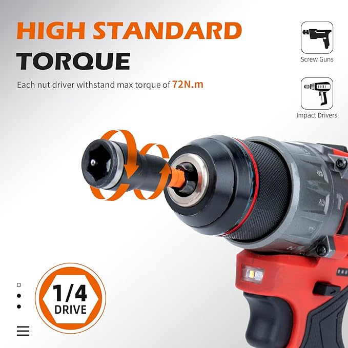 16Pcs Magnetic Nut Driver Set, Nut Driver Set for Impact Drill, 1/4" Quick-Change Hex Shank | SAE & Metric | Cr-V Steel, Impact Nut Driver Set, Nut Drivers for Stainless Steel Bolts