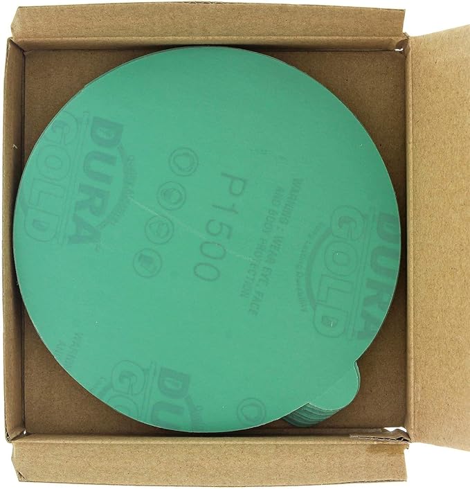 Dura-Gold Premium 5" Green Film PSA Sanding Discs - 1500 Grit (Box of 50) - Film Back Self Adhesive Stickyback Sandpaper Discs for DA Sander, Finishing Abrasive, Sand Automotive Paint Woodworking Wood