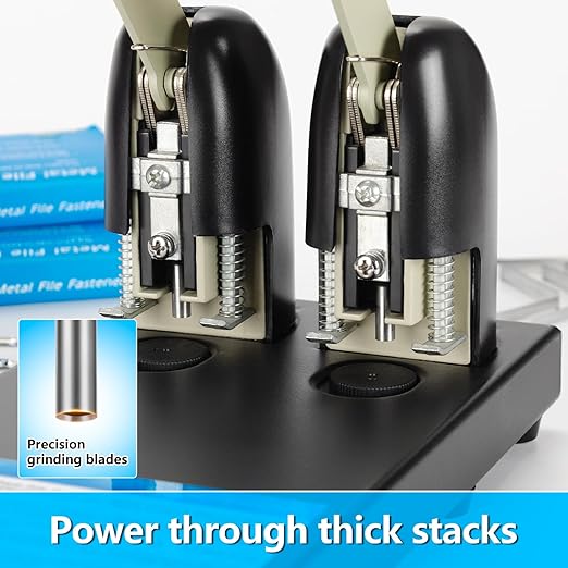 Heavy Duty 2 Hole Punch for Binder:Worklion Metal Power Two Hole Paper Puncher, 150 Sheets Capacity,2 3/4"(70 mm) Hole Distance, with 100PCS Paper Fasteners
