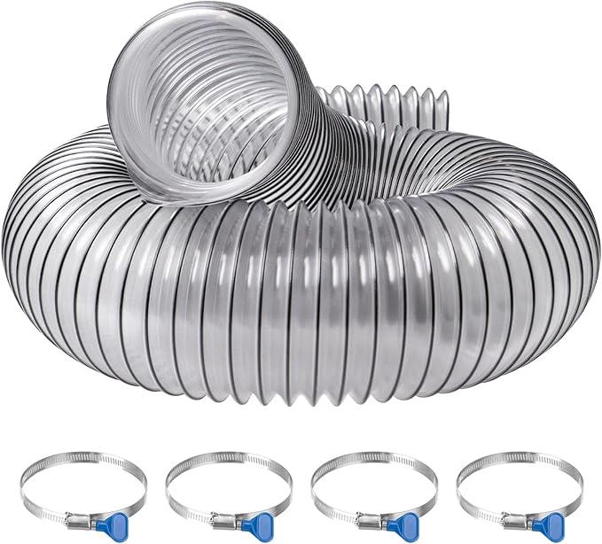 4"x5' Dust Collection Hose,4Inch Dust Collector Hose for Table Saw,Band Saw,Planer,Jointer,Wood Shop Dust Collection System,Dust Separator,Flexible PVC Clear Dust Debris Fume Hose w/Carbon Steel Wire