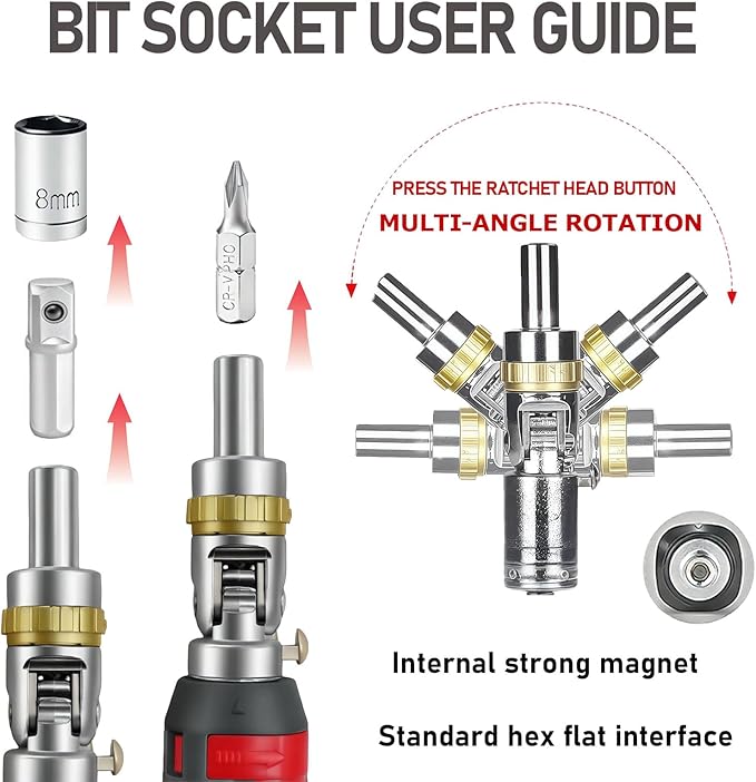 Magnetic Ratcheting Screwdriver Set, 180 Degree Adjustable screwdriver,Holding Up To 47 Bits with Phillips Slotted Hex Torx Bits, 48-Tooth Ratcheting Screwdriver for Small Spaces