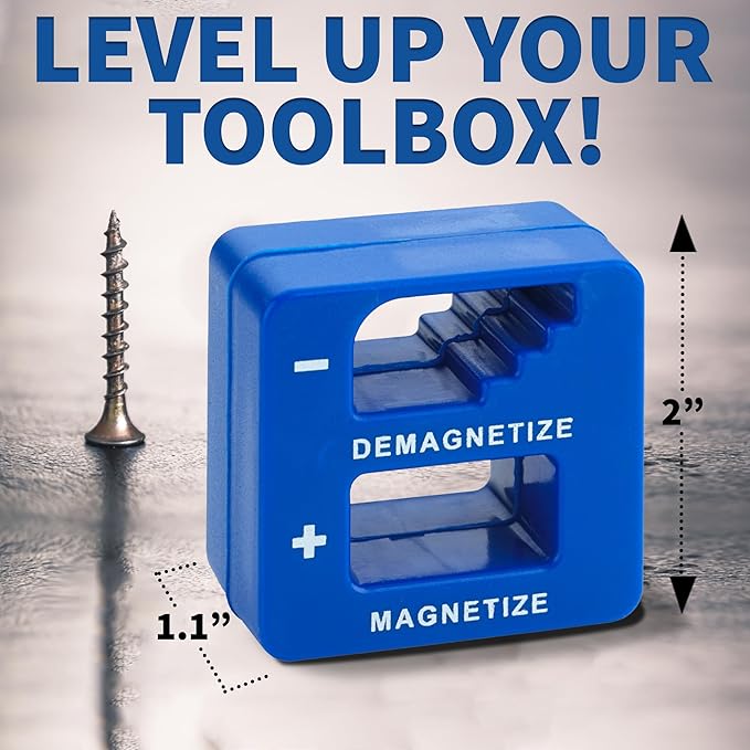 Demagnetizer and Magnetizer for Screwdrivers Tips, Bits, and Small Tools, Large or Big Screws, Drills, Drill Bits, Sockets, Nuts, Bolts, Nails and Precision Construction Tools - Blue