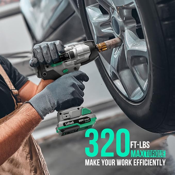 LiTHELi Impact Wrench Cordless, 1/2 inch Power Impact Wrenches Max Torque 320 ft-lbs(430N.m), Bare Tool, Battery and Charger not Included