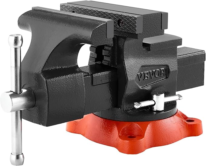 VEVOR Bench Vise, 5.5" Jaw Width, 5.5" Max Jaw Opening Multipurpose Vise with 360째 Swivel Locking Base, 2.8" Throat Depth, Heavy Duty Ductile Iron Workbench Vise, Two-Way Jaws for Clamping Round Pipes