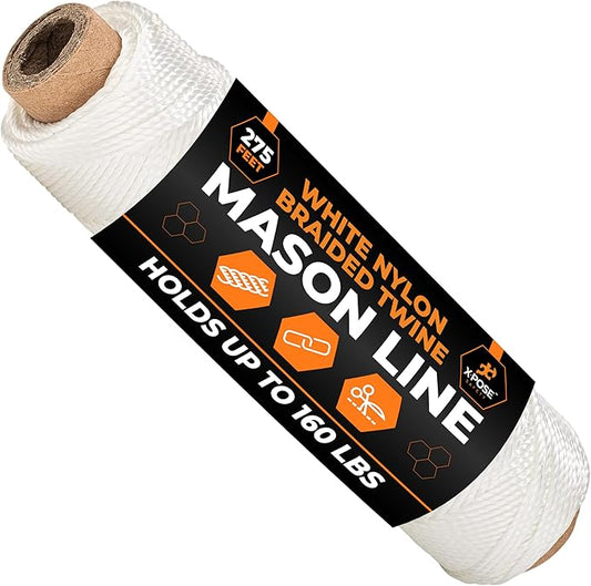 Xpose Safety White Mason Line String ??#18 Braided Nylon Twine ??275 Ft Durable Construction Line for Masonry Tools, String Level, Landscaping, and Gardening