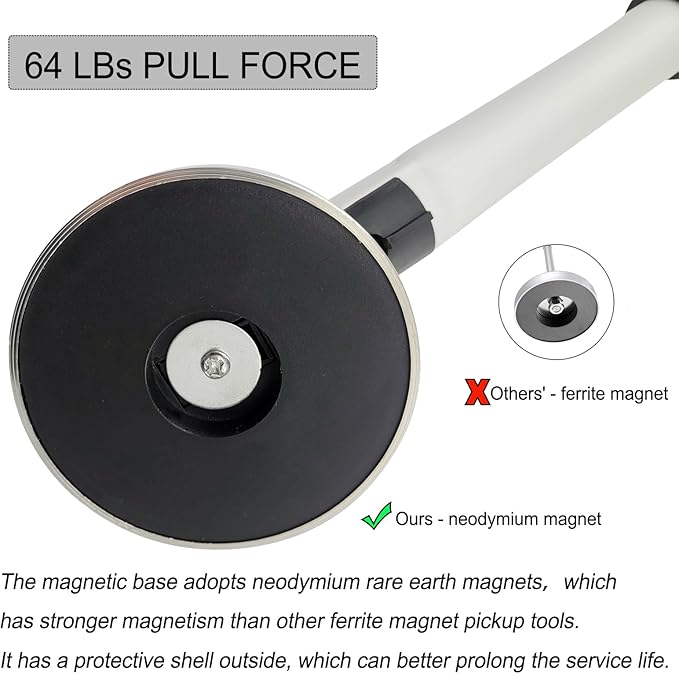 Telescoping Magnetic Sweeper Pickup Tool, Retractable 27" to 43" with Super Strong Magnet, Screws Parts Finder with 64LB Pull Capacity for Pick up Nails, Screws, and Metal Parts