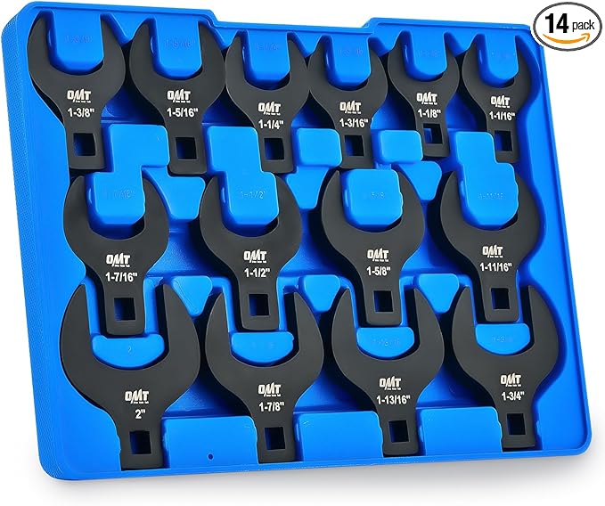 Orion Motor Tech 14 Piece Jumbo Crowfoot Wrench Set, SAE Crows Foot Wrench Set for 1-1/16" to 2" Flare Nuts for 1/2" Drive Rachets & Extenders, Blackened Cr-V Steel Crowfoot Wrenches with Carry Case