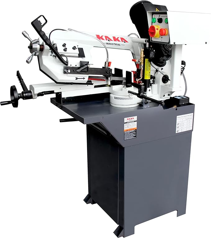 KAKA INDUSTRIAL Mitering Band Saw with 7.8 inch x 6.7 inch Cutting | 1-Phase Metal Pro 60° Hydraulic Swivel Head, Auto Shut-Off Safety, Worm Gear Drive |BS-76G for Steel and Pipe
