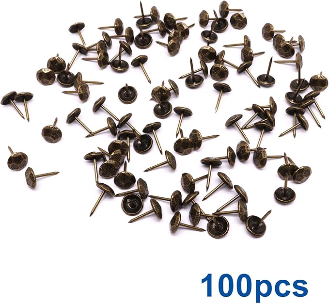 YuGtcen 100pcs Upholstery Tacks, Decorative Nails Thumb Tacks Metal Upholstery Nails for Wood Pins Vintage Furniture Tack (11x17mm, Crack Texture Bronze)