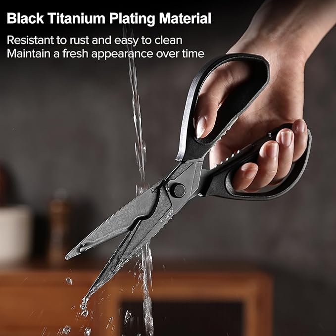 XINZUO Multi-Purpose Kitchen Shear,4Cr13 Stainless Steel Kitchen Scissors For Food(Meat/Herbs/Poultry),Black Titanium Plating,With Pa6 Nylon Reinforced With Glass Fiber Handle