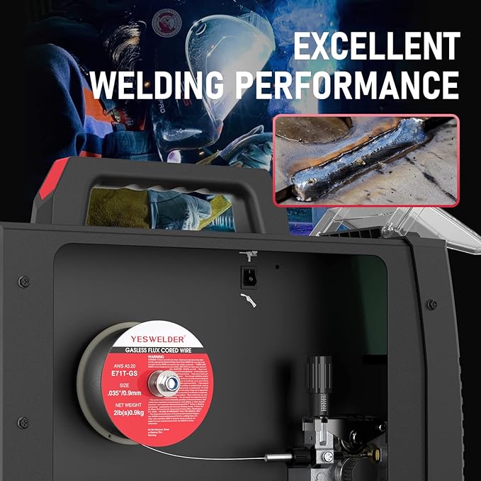 YESWELDER Flux Core Gasless MIG Welding Wire, E71T-GS Mild Carbon Steel .035-Inch Diameter 2-Pound, Strong ABS Plastic Spool Welding Wire
