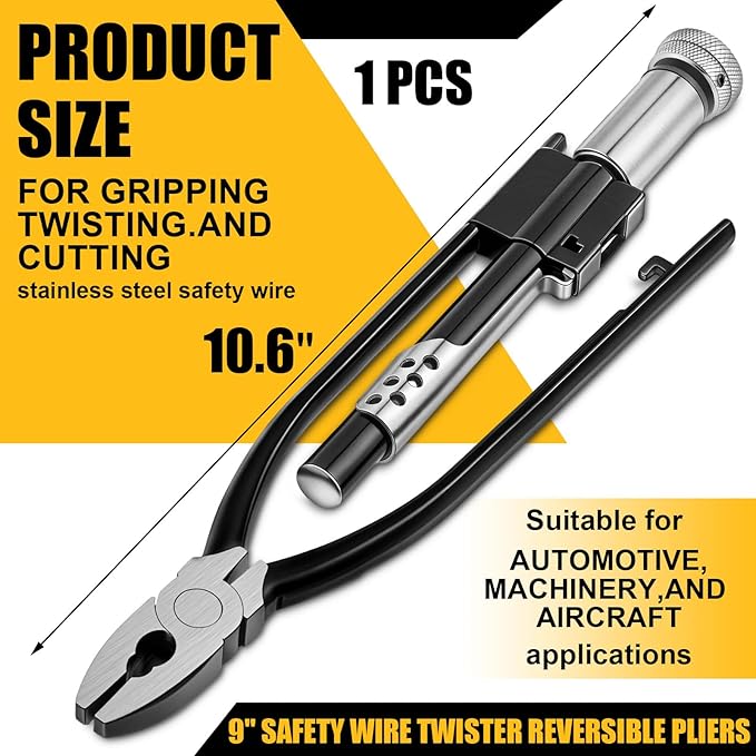 9 Inch Reversible Safety Wire Twister Pliers Left and Right Twists Aircraft Wire Twisting Tool Automatic Metal Lock Twister for Aircraft Auto Industry