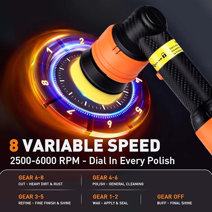 Protmex Mini Buffer Polisher - 12V RO/DA Car Polisher with 8 Variable Speeds - 1.2/1.6/2 Inch Orbital Polisher Machine with 22 Pads - Cordless Mini Polisher for Car Detailing Polishing Waxing, Long