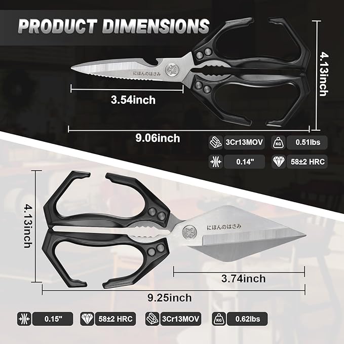Dream Reach Japanese Kitchen Scissors Set - Heavy Duty Kitchen Shears for Food, Meat Scissors Dishwasher Safe, Poultry Shears for, Meat, Seafood, Bone Cutting -Christmas Gifts for Men (Black)