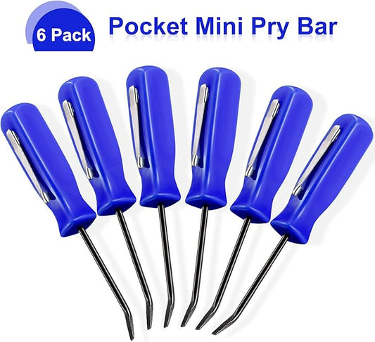 6 Pieces Mini Pocket Pry Bar Green Pocket Pry Bar with Clip Mini Pry Bar Set 4.5 Inch Length Mini Pry Bar Tool for Home Office Car Repair Gadgets Mechanics Electricians Technicians (Blue)