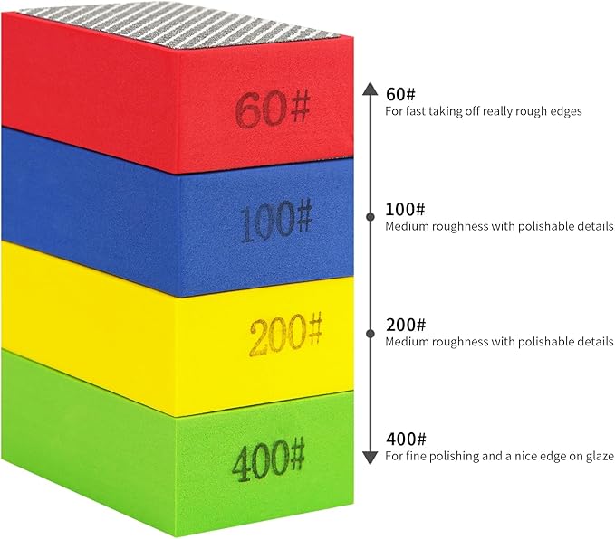 Diamond Polishing Pads Sanding Blocks - Cuttte 4pcs Diamond Sanding Sponge Pads Tile Tools 60#, 100#, 200#, 400# for Wood Ceramic Tile Glass Grinder