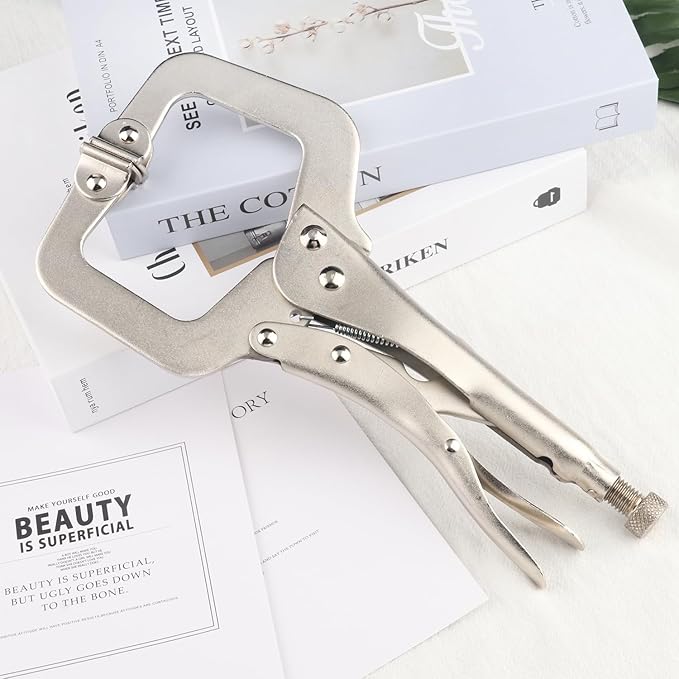 7 Pack 11 Inch C Clamp Locking Pliers,Locking C Clamp, Adjustable Nickel Plated C Pliers For Wood Working, Welding, Electrician Maintenance and more, by GENHAKON