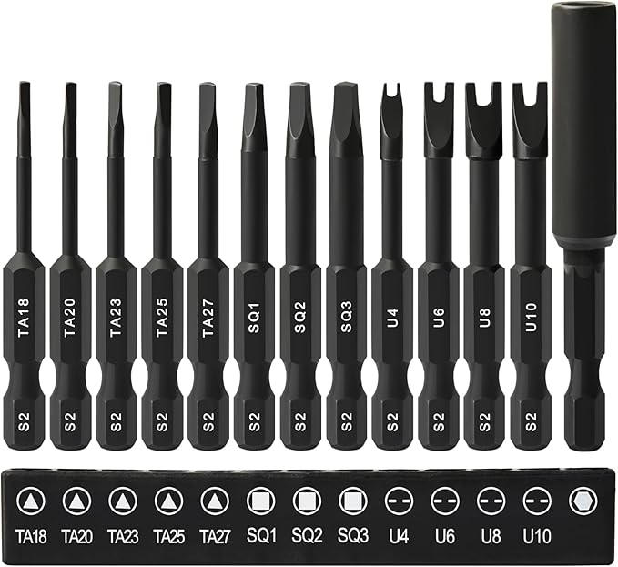 13PCS Screwdriver Bit Set, Triangle Screwdriver Set TA18-27, Square Drive Bits #1,2,3, Spanner Bit #4,6,8,10 with 1/4" Bit Holder, S2 Steel Hex Head Drill Bit Set, 1/4 Hex Impact Bit Set