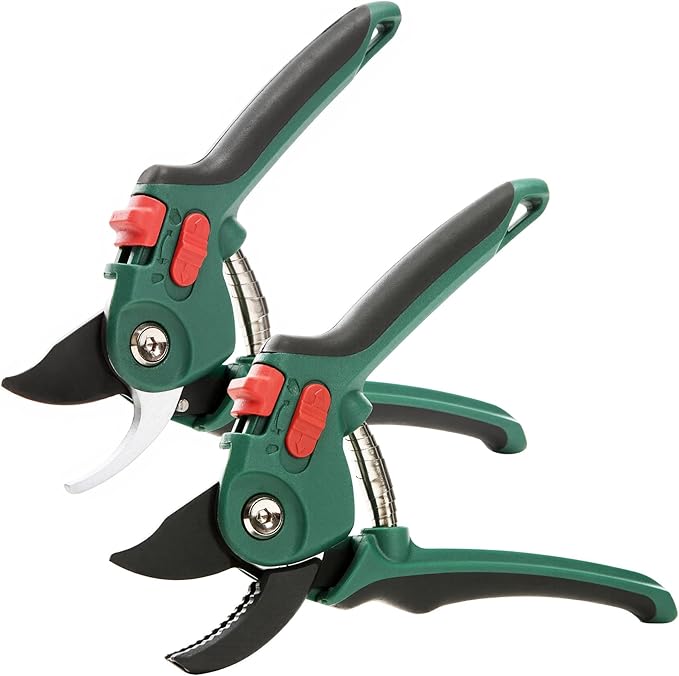 Yocada Garden Pruning Shears 2 Pack Garden Clippers Steel Shears Scissors for Gardening Sharp Handheld Heavy Duty Hedge Plant Branch Clippers Scissors Pruners Tools