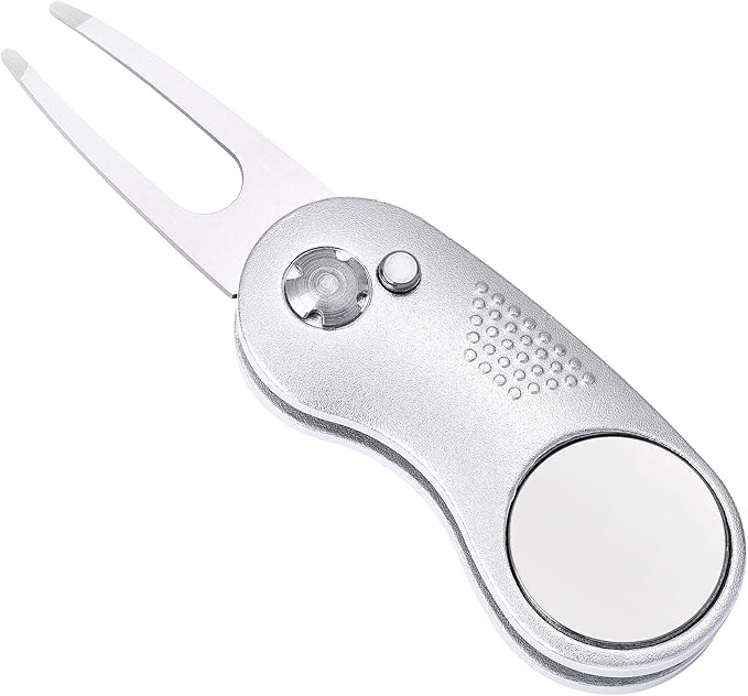 Mile High Life Golf Divot Repair Tool, All Metal Foldable Divot Tool with Pop-up Button & Magnetic Ball Marker
